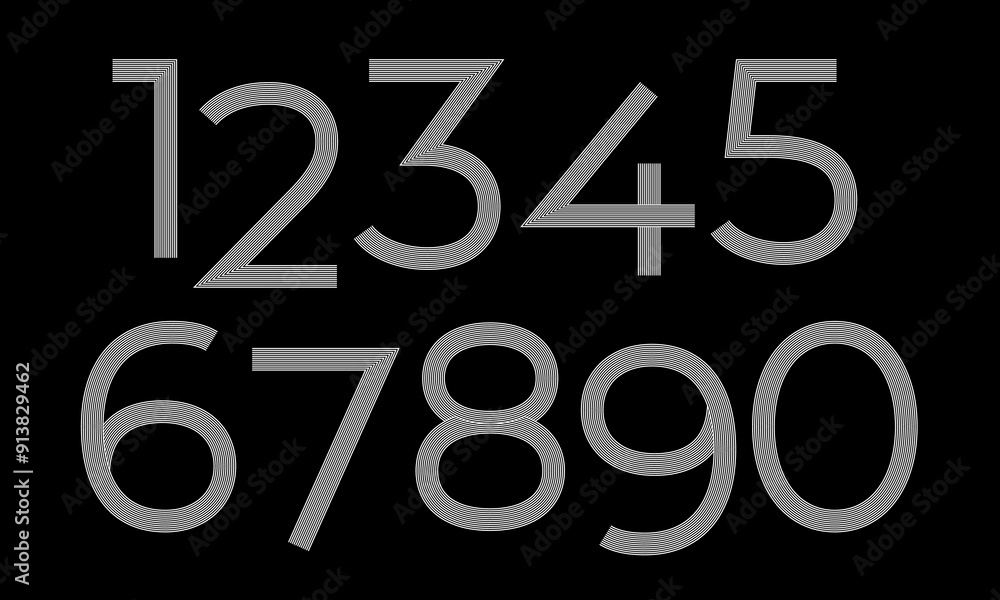 Poster line numbers set 0 to 9. simple and minimalist figure collection in linear style.