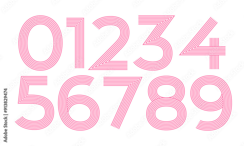 Poster line numbers set 0 to 9. simple and minimalist figure collection in linear style.