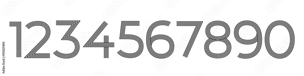 Poster line numbers set 0 to 9. simple and minimalist figure collection in linear style.