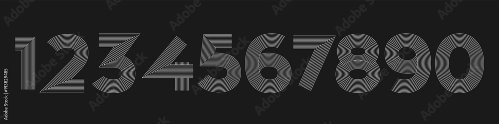 Poster line numbers set 0 to 9. simple and minimalist figure collection in linear style.