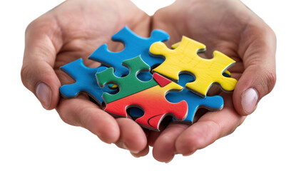 Puzzles in hand on transparent background