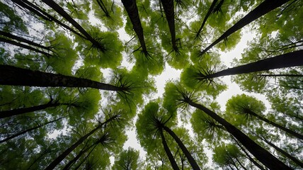 Obraz premium Looking Upward Through Tall Forest Canopy