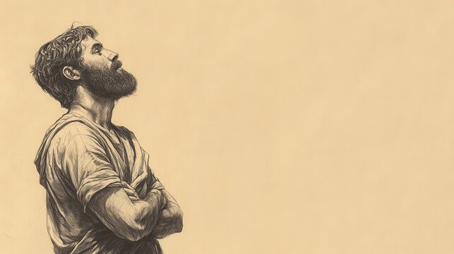 Biblical Illustration of Allotment for Caleb: Caleb giving thanks to God for fulfilling His promise, Beige Background