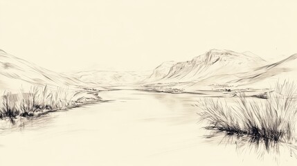 Obraz premium Biblical Illustration of Crossing the Jordan: The water of the Jordan River returning to its place after the Israelites have crossed, Beige Background