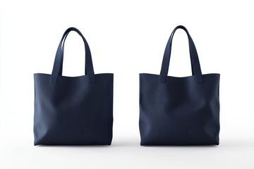Pair of navy blue tote bags on white background
