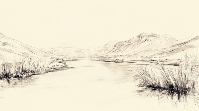 Biblical Illustration of Crossing the Jordan: The water of the Jordan River returning to its place after the Israelites have crossed, Beige Background