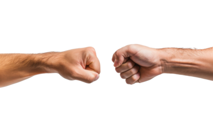 Hands giving each other a fist bump on transparent background