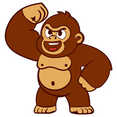 Strong Cartoon Gorilla Flexing Muscles Illustration