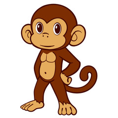 Confident Cartoon Monkey Standing with Hands on Hips Illustration