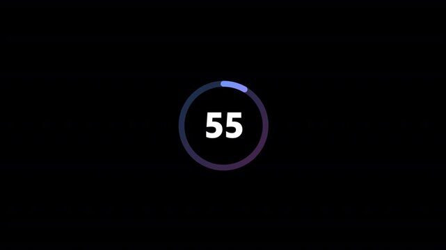 one minute countdown timer animation, Countdown timer animation from 60 to 0 seconds with alpha channel, 1 minute count down timer with colorful circle.	