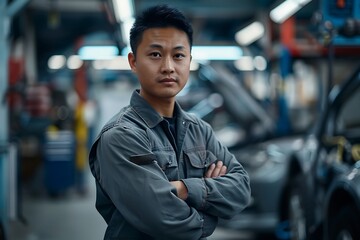 Fototapeta premium Confident Mechanic in Auto Repair Shop