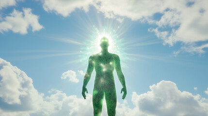 Humain Num&eacute;rique avec Code Binaire Lumineux