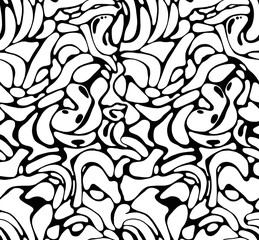 The black and white drawing is hand-drawn doodle on a white background. Seamless pattern.	