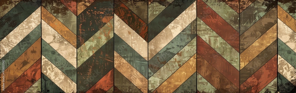 Poster a close-up image of a wall featuring a chevron pattern created with wooden planks. the planks are pa