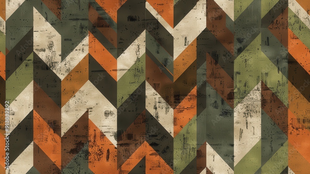 Poster a seamless pattern of geometric shapes in shades of brown, orange, green, and white. the shapes are 