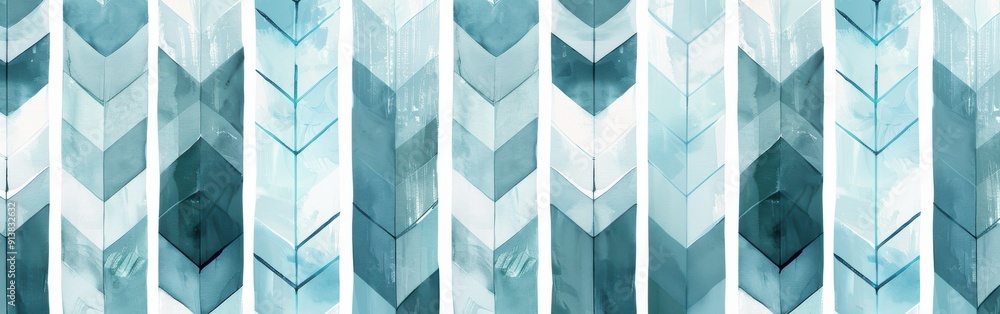 Poster the image features a repeating pattern of blue and white chevron shapes, created with watercolor pai