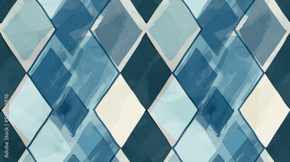 Poster An abstract pattern featuring a watercolor design of repeating blue and white diamonds. The diamonds are slightly overlapping and have a painted, textured look.