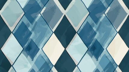 An abstract pattern featuring a watercolor design of repeating blue and white diamonds. The diamonds are slightly overlapping and have a painted, textured look.