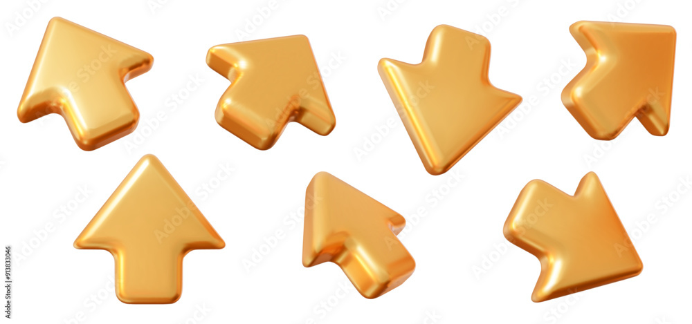 Aufkleber 3d set of golden click cursor icon. mouse arrows pointing in different directions. stock vector illu