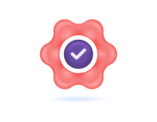 Fototapeta premium concept of setup complete, system secure, system successfully updated, or setting. illustration of a gear with a check mark. symbol or icon. minimalist 3d style design. graphic element