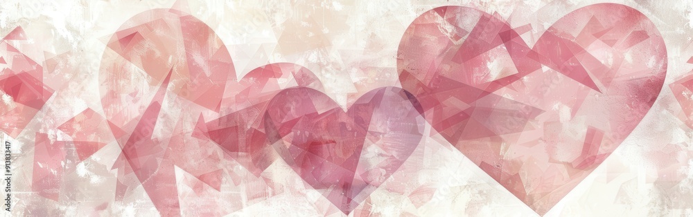 Poster an abstract watercolor painting of several overlapping pink hearts on a white background. the hearts