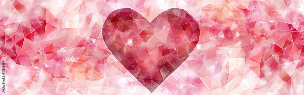 Aufkleber A bright red heart shape is composed of small pink and red geometric shapes. The heart is centered on a white background that is also made of geometric shapes.
