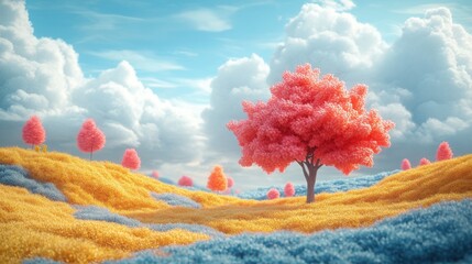 3d cartoon autumn environment, minimalist fall small town