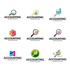 Set of Vector logo combination of a graph and magnifier