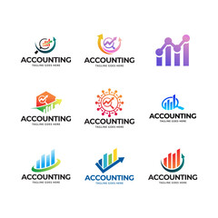 Set of Vector logo combination of a graph and magnifier