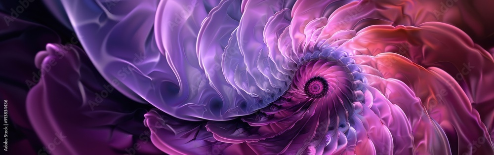 Poster a digital illustration of a swirling, abstract design. the center of the image features a deep purpl