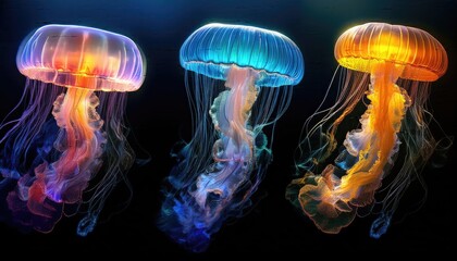 Jellyfish images, jellyfish in the dark, jellyfish images on black isolated, 