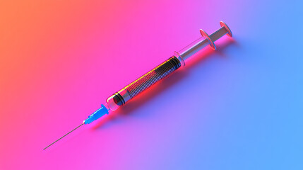 Fototapeta premium Syringe icon on a colorful background. Used in healthcare, vaccination, and blood tests. 3D illustration.