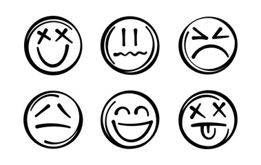 Set of hand drawn emojis. Vector emoticon design elements for banners, flyer, cards, poster, collages, ads and web.