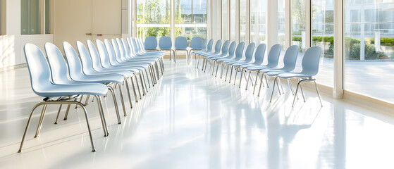 Fototapeta premium The modern waiting room in the blue medical office interior