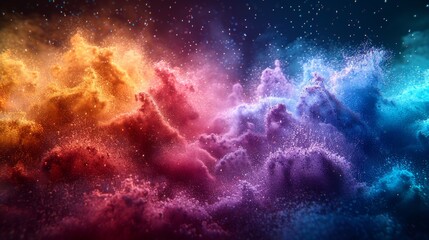 Vibrant Multicolored Cosmic Clouds Illuminated by Stars in a Dark Night Sky