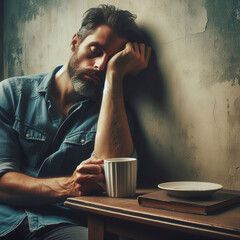 Hombre adulto dormido en pared