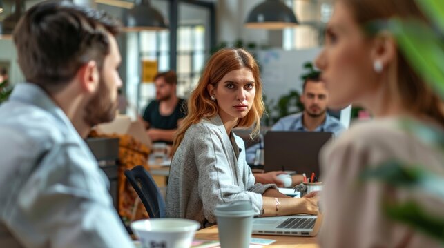 Tense Office Discussion Illustrating Distrust and Toxic Workplace Environment