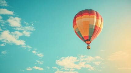 A colorful hot air balloon rising into the sky, symbolizing freedom, adventure, and the uplifting feeling of reaching new heights and exploring possibilities.