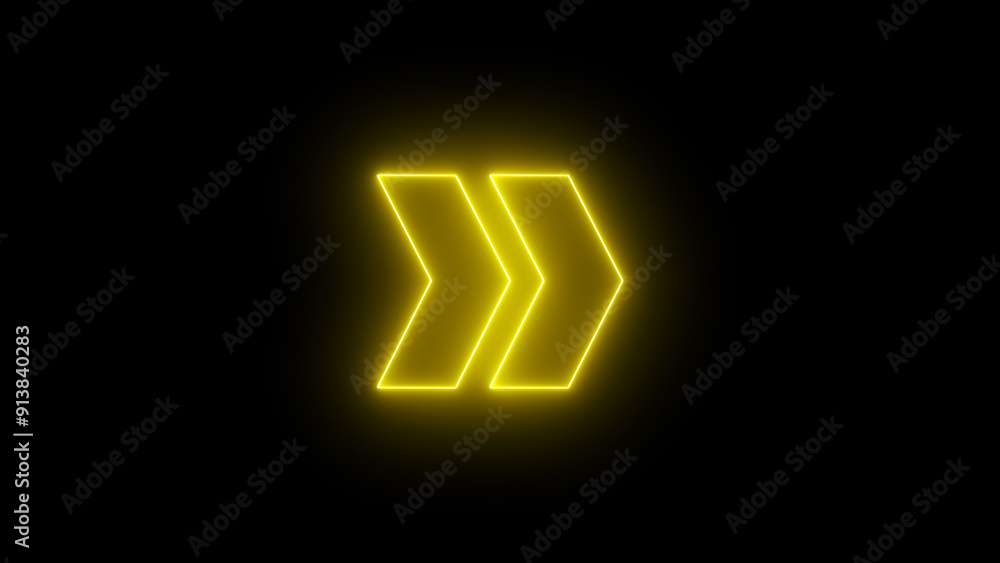 Poster bright yellow neon light arrows pointing to the right. glowing arrow pointers icon. outline arrow po