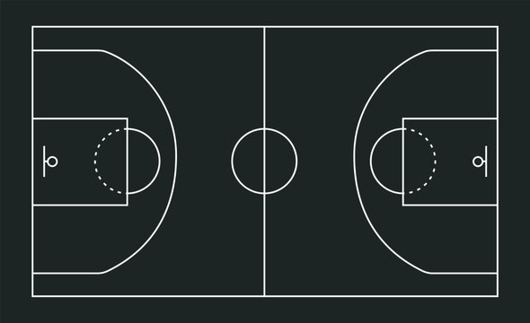 Basketball strategy field. Hand drawn basketball game scheme, learning blackboard, sport plan vector illustration.