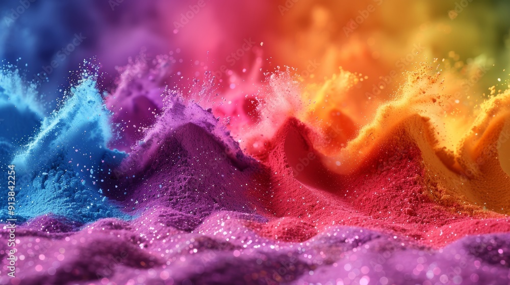 Aufkleber vibrant colorful powder explosion creating beautiful patterns on a surface