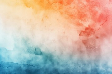 Obraz premium An abstract watercolor painting characterized by a vibrant blend of warm and cool hues, including orange, red, blue, and white, creating a dynamic and engaging visual experience.