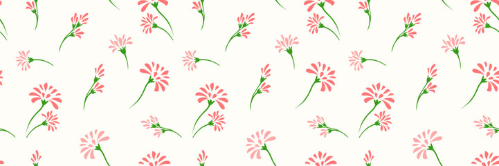 Minimalist summer pattern with abstract unique tiny flowers and small buds. Vector hand drawing. Creative little floral seamless print on a white background. Simple ornament for designs, textile