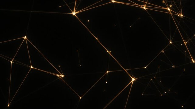 Golden plexus background on black, glowing network lines, abstract futuristic technology, gold connections and dots, digital data visualization.