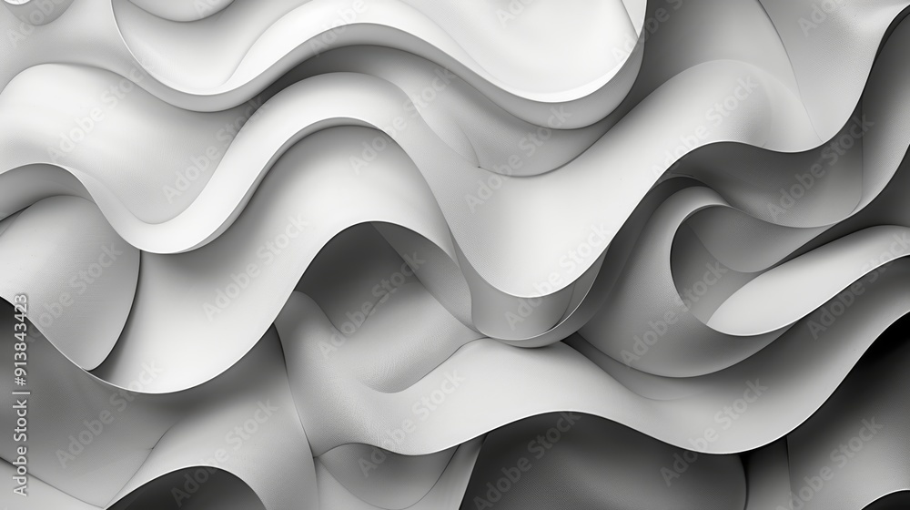 Poster intricate curving patterns of white paper in natural light creating fluidity and depth