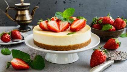Classic New York Cheesecake with Fresh Strawberries