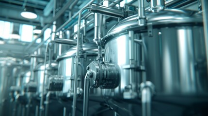 Modern beer factory using stainless steel tanks