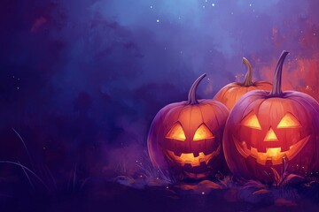 Obraz premium Halloween event background with charming upscale pumpkins. Premium illustration for banners, posters, greetings and Halloween celebrations and copy-space with generative ai