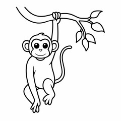 Monkey Hanging in Tree Vector Illustration – Cartoon, Clipart, and Line Art Design