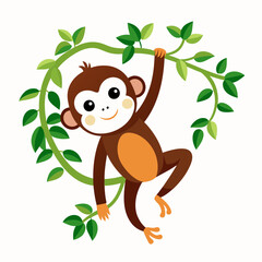 Monkey Hanging in Tree Vector Illustration – Cartoon, Clipart, and Line Art Design